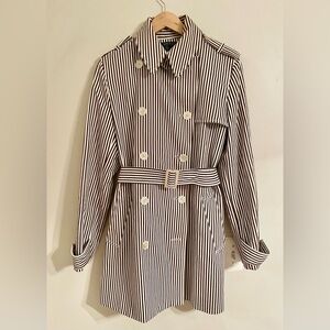 Lauren Ralph Lauren Women's Double Breasted Trench Coat Striped Coat Large